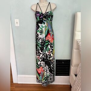 B. Darlin Vintage Y2K Strappy Tropical Floral Long Summer Maxi Dress Size Small